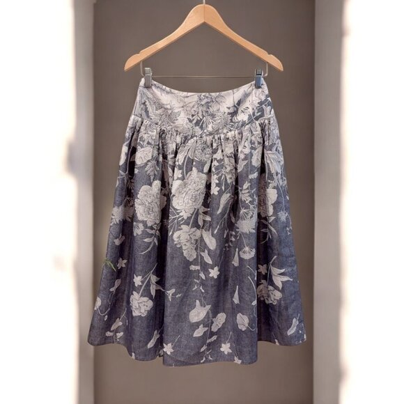 NWT En Saison Sydney Midi Skirt in Washed Blue Ivory Floral - Picture 5 of 5